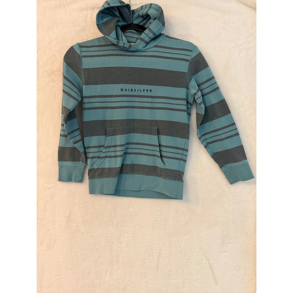 Quiksilver‎ Boys Striped Hoodie Teal Blue Grey Pullover Size S 10